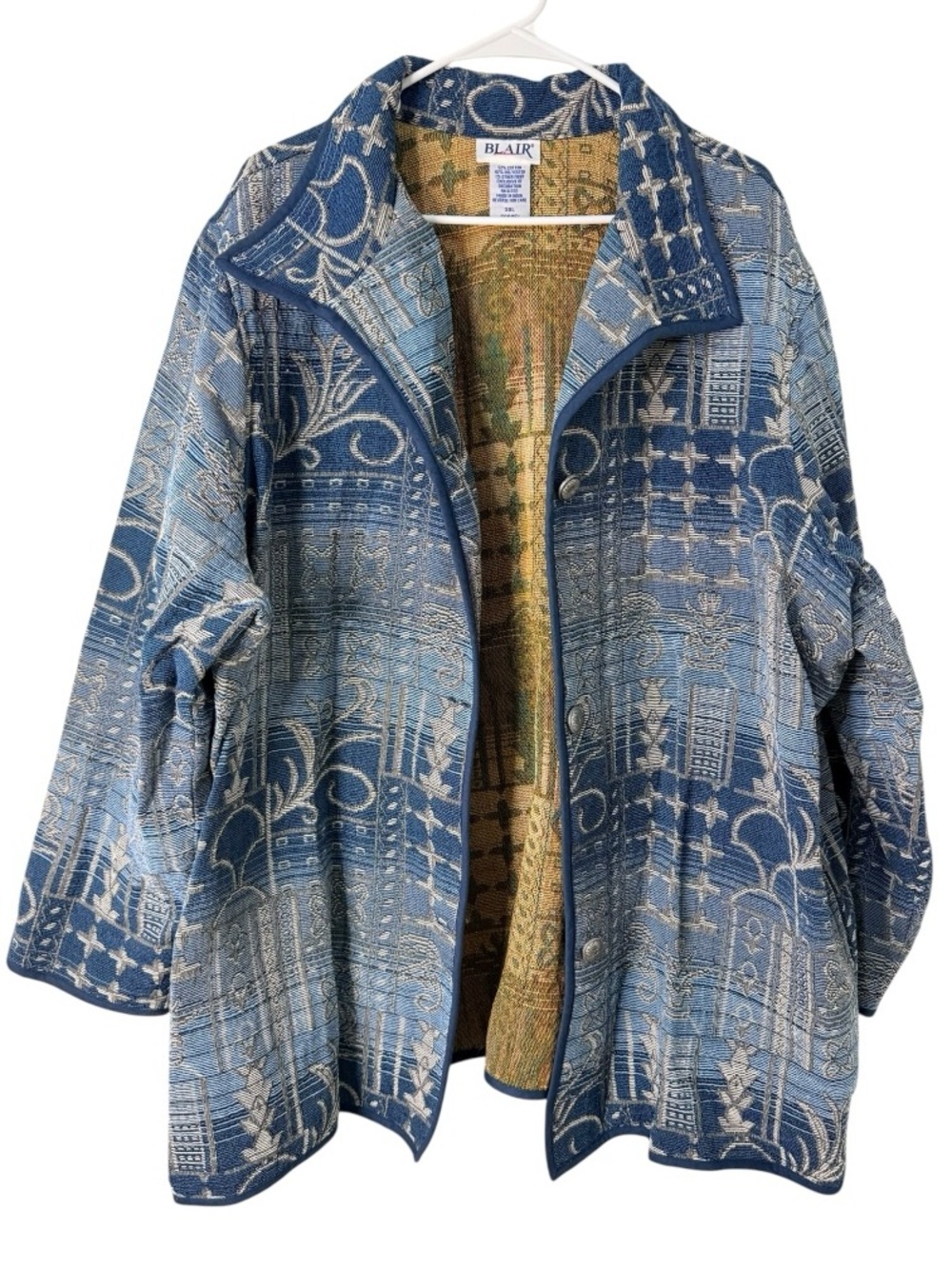 Blair Tapestry Jacket Coat 3XL Blue Metallic Artsy Button Front Oversized Boho - Picture 4 of 8